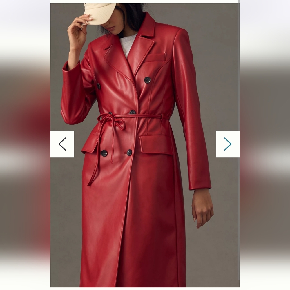 Anthropologie Avec Les Filles Red Faux Leather Trench EUC L